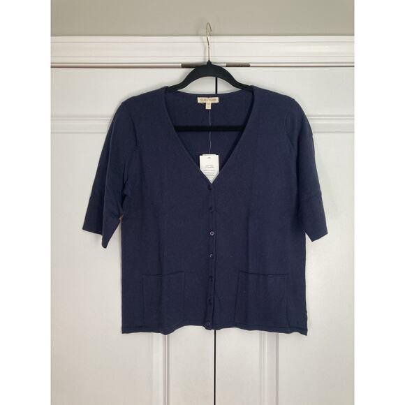 Eileen Fisher Cropped Half Sleeve Cardigan Womens Small Cashmere Cotton Dk Blue - Picture 1 of 8